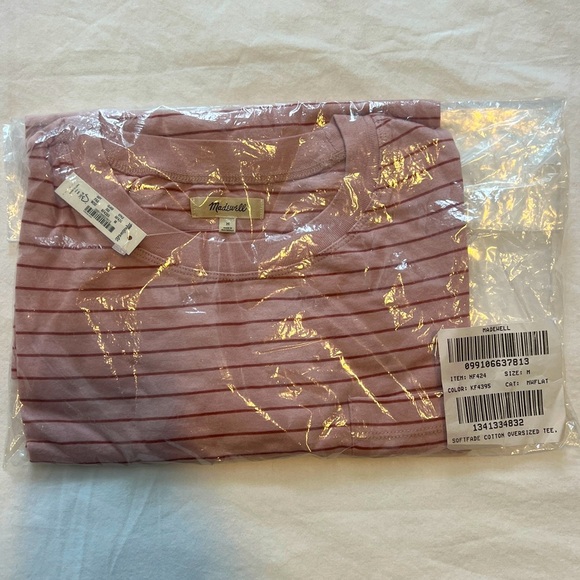 *NWT* Madewell Pink Softfade Cotton Striped Pocket Short Sleeve T-Shirt - Size M - Picture 3 of 5